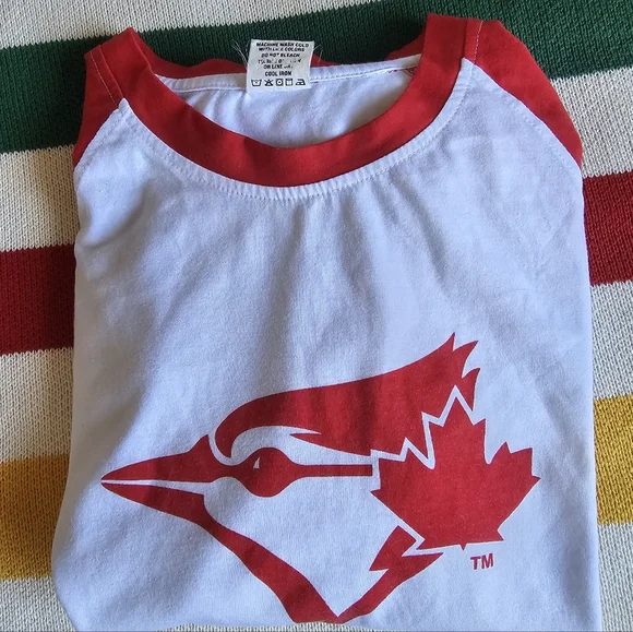 Toronto Blue Jays Red Blue Jays Baseball Raglan Shirt S XL - Picture 8 of 11